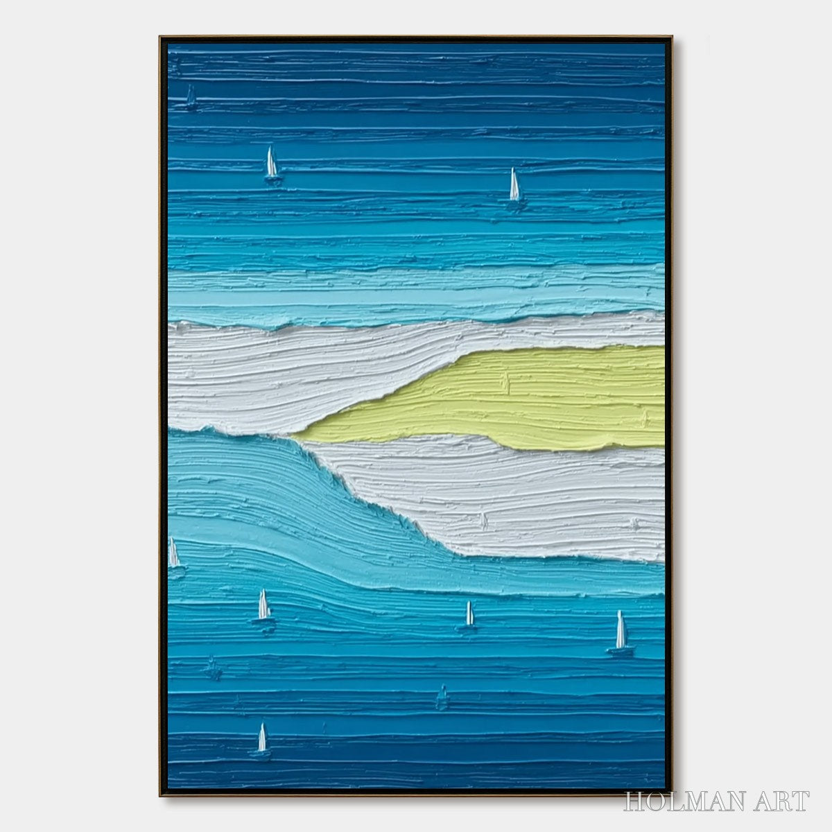 HOLMAN ART Azure Horizon Textured Seascape Oil Painting | Coastal - image 1