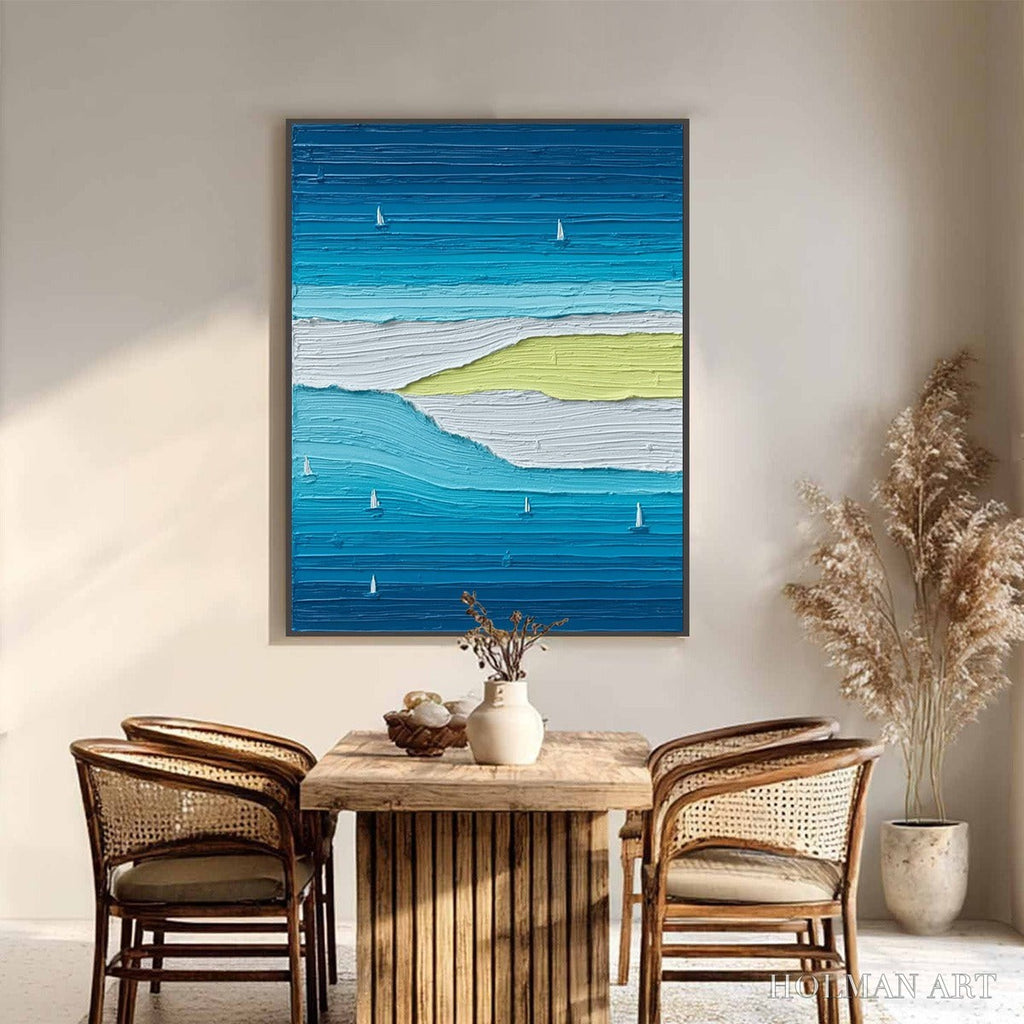 HOLMAN ART Azure Horizon Textured Seascape Oil Painting | Coastal - image 2