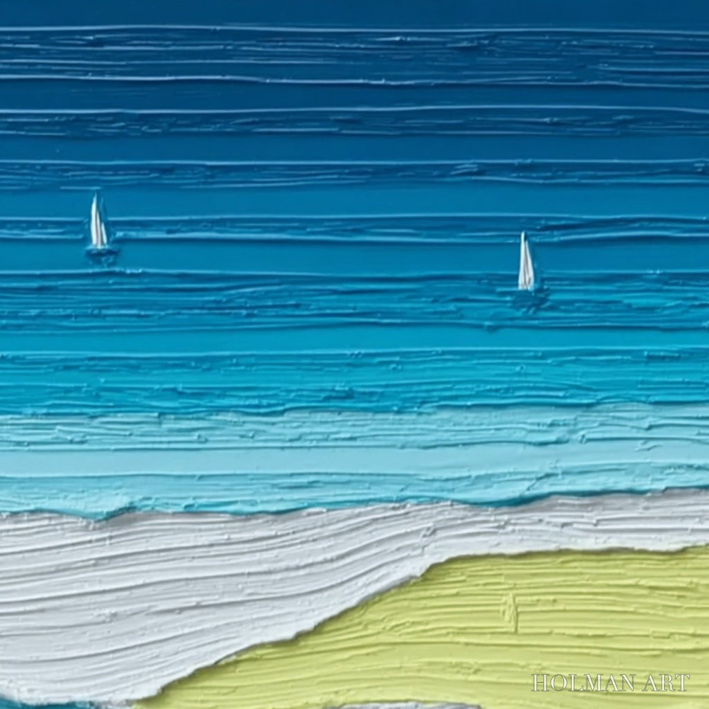 HOLMAN ART Azure Horizon Textured Seascape Oil Painting | Coastal - image 3
