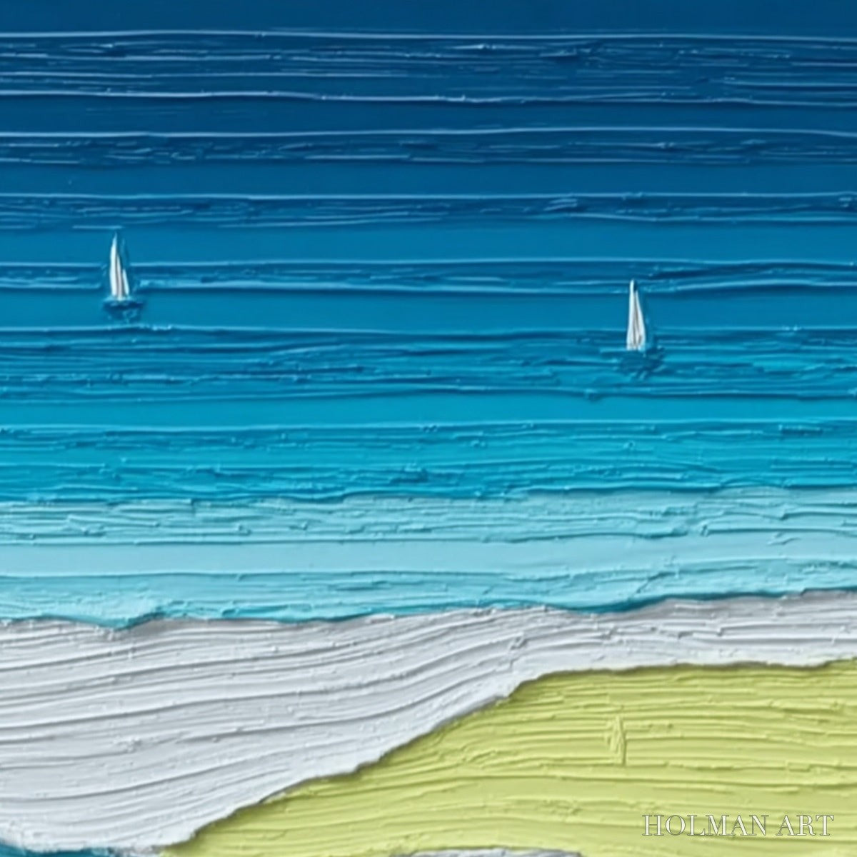 HOLMAN ART Azure Horizon Textured Seascape Oil Painting | Coastal - image 3