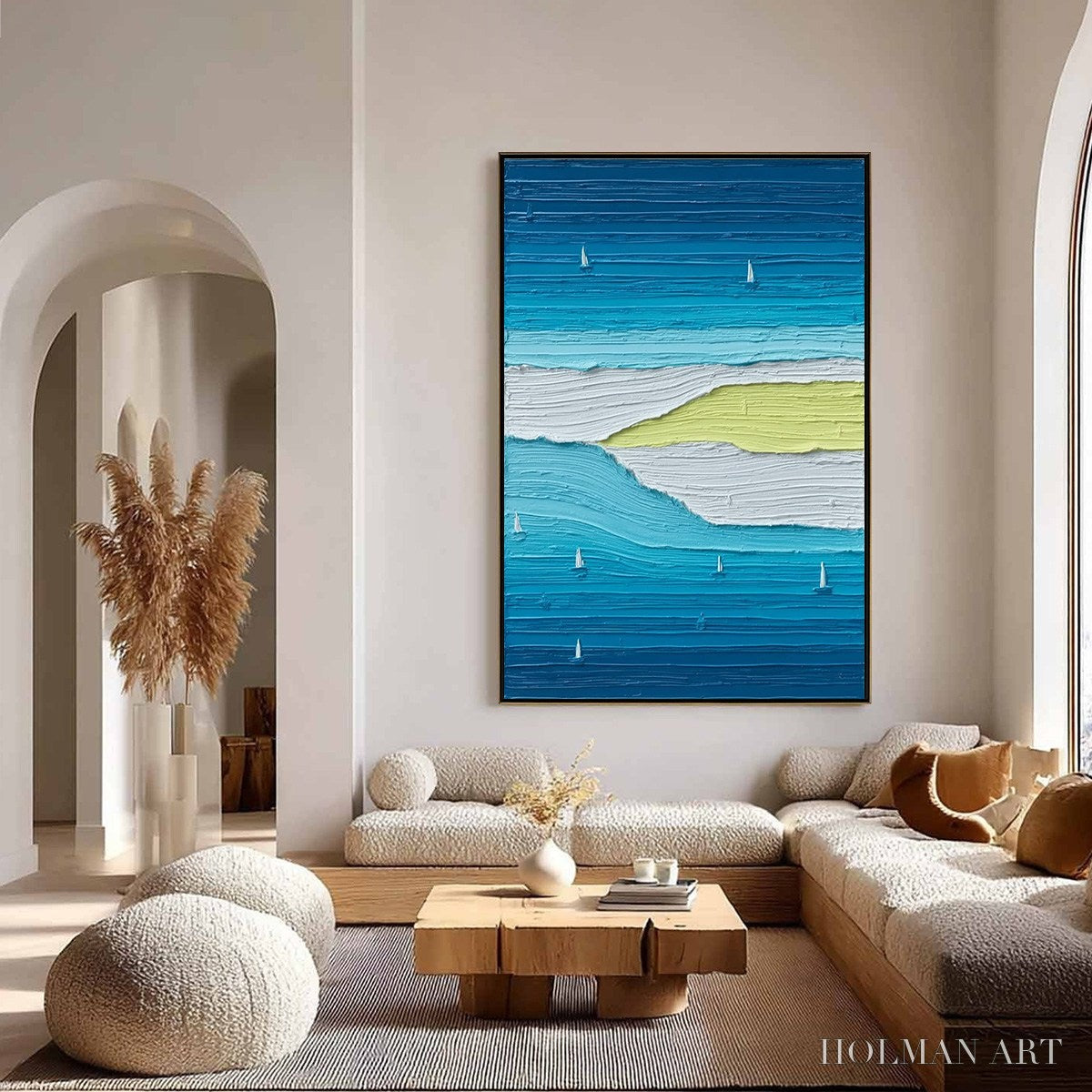 HOLMAN ART Azure Horizon Textured Seascape Oil Painting | Coastal - image 4