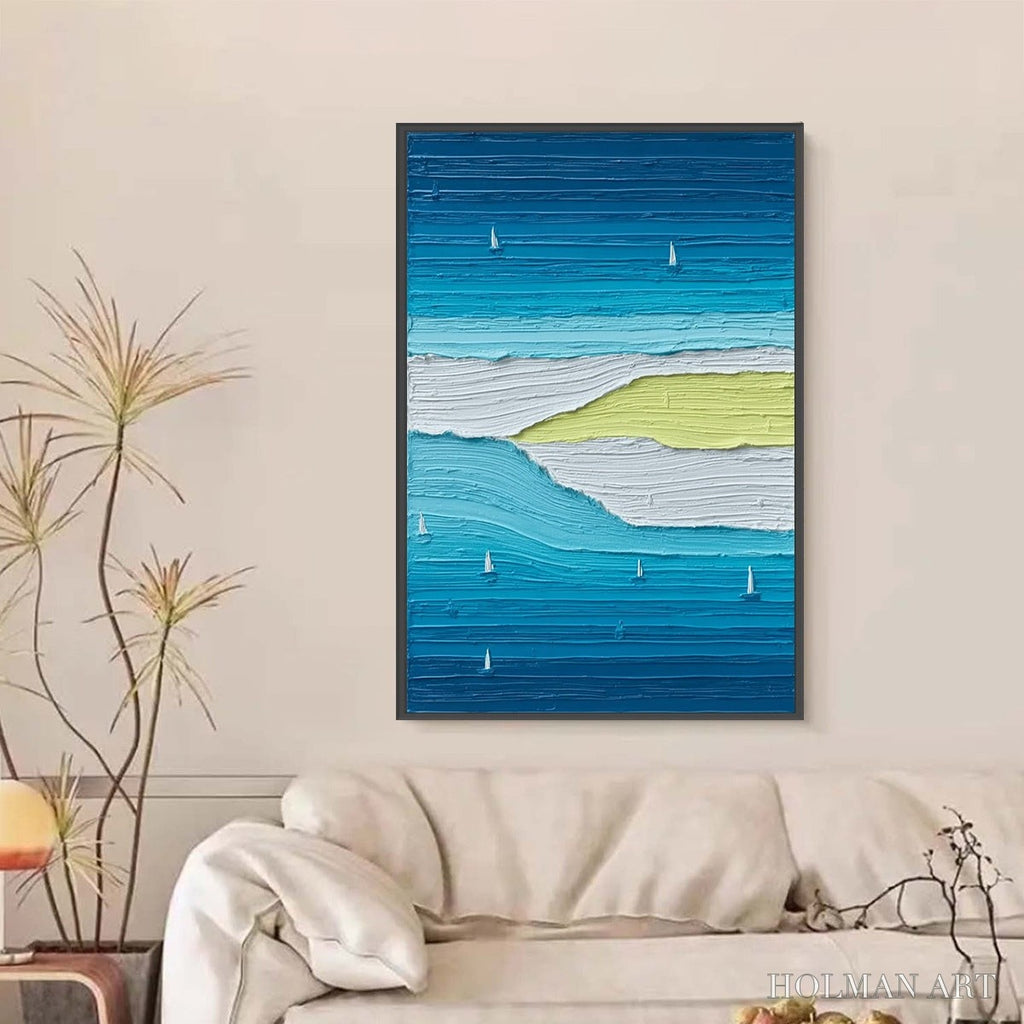 HOLMAN ART Azure Horizon Textured Seascape Oil Painting | Coastal - image 6