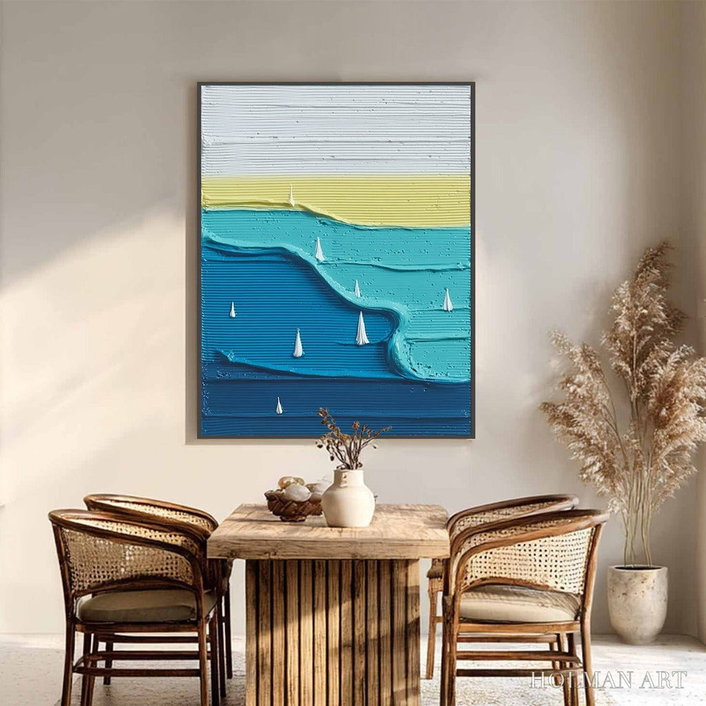 HOLMAN ART Sailboat Serenity – Textured Minimalist Abstract Seascape Painting - image 2