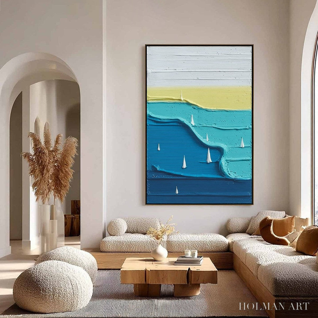 HOLMAN ART Sailboat Serenity – Textured Minimalist Abstract Seascape Painting - image 4