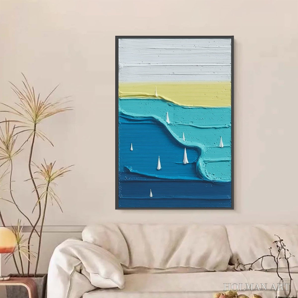 HOLMAN ART Sailboat Serenity – Textured Minimalist Abstract Seascape Painting - image 6
