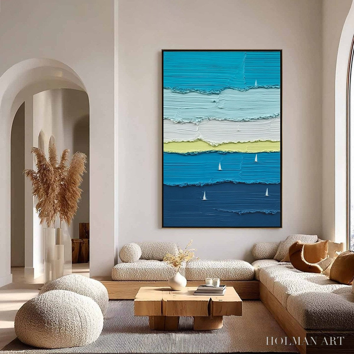 HOLMAN ART Azure Regatta – Textured Vertical Seascape with Sailboats - image 4