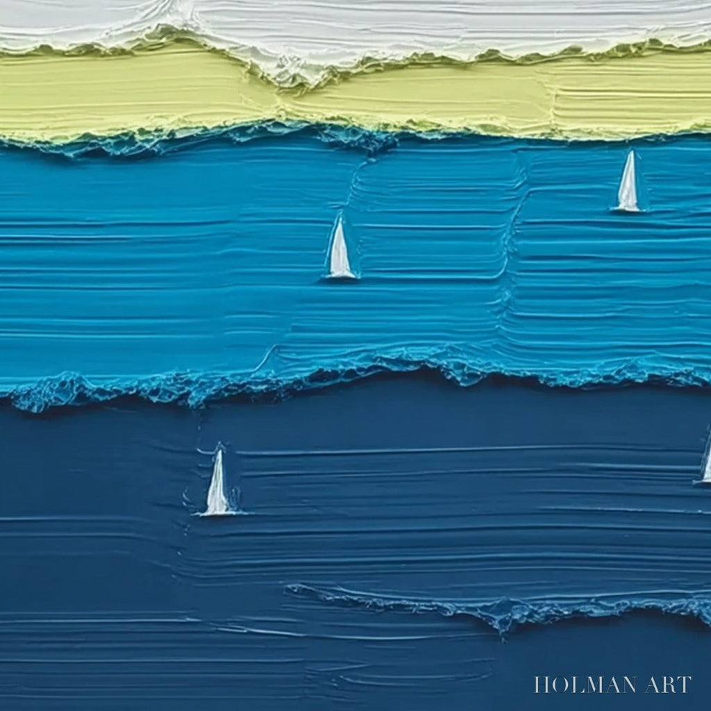 HOLMAN ART Azure Regatta – Textured Vertical Seascape with Sailboats - image 5