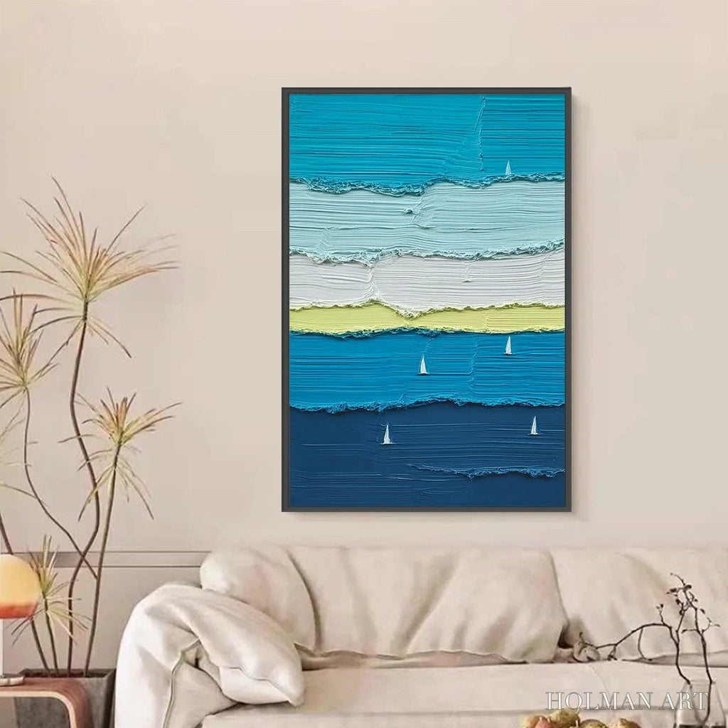 HOLMAN ART Azure Regatta – Textured Vertical Seascape with Sailboats - image 6