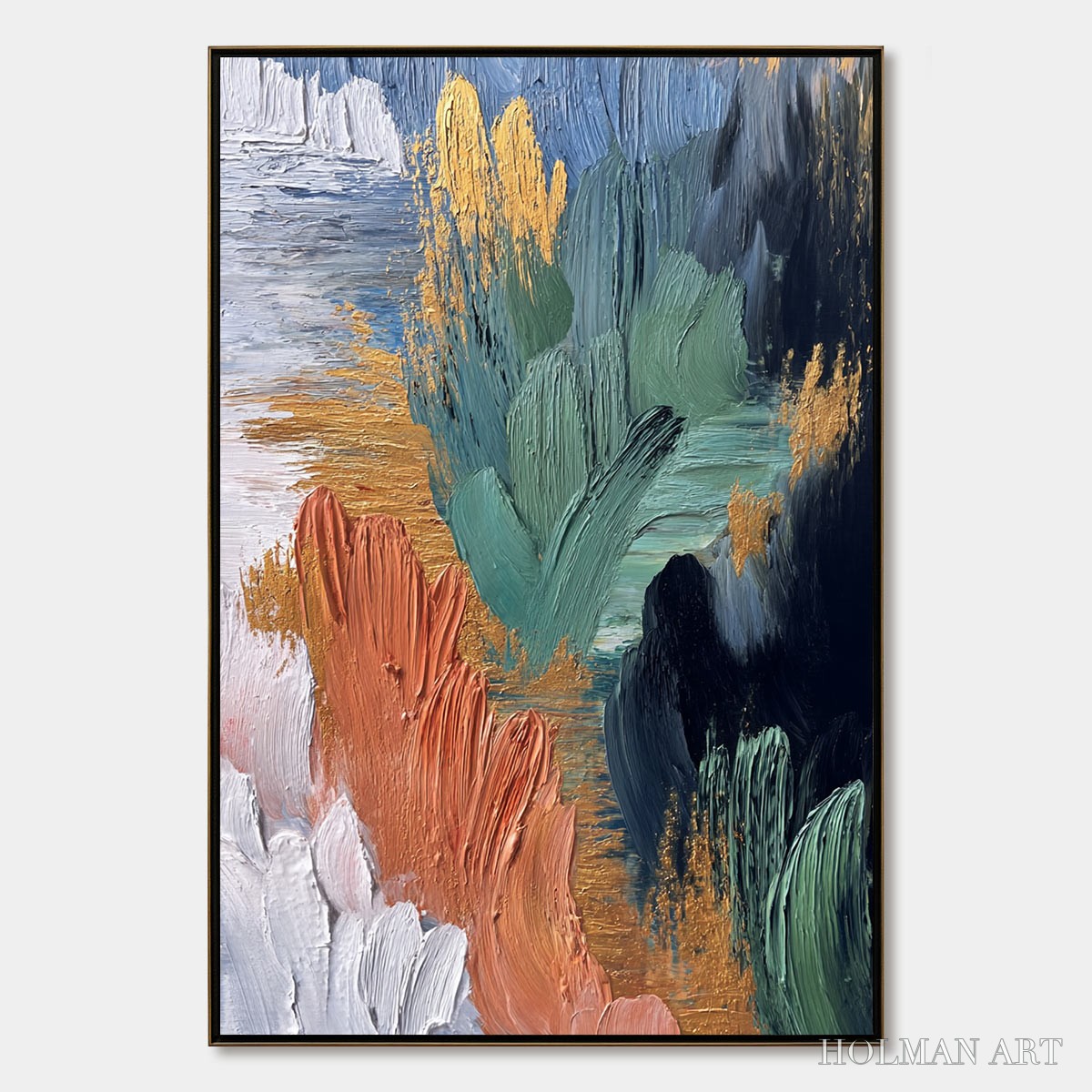 HOLMAN ART Verdant Shore | Textured Abstract Oil Painting with Gold Leaf - image 1
