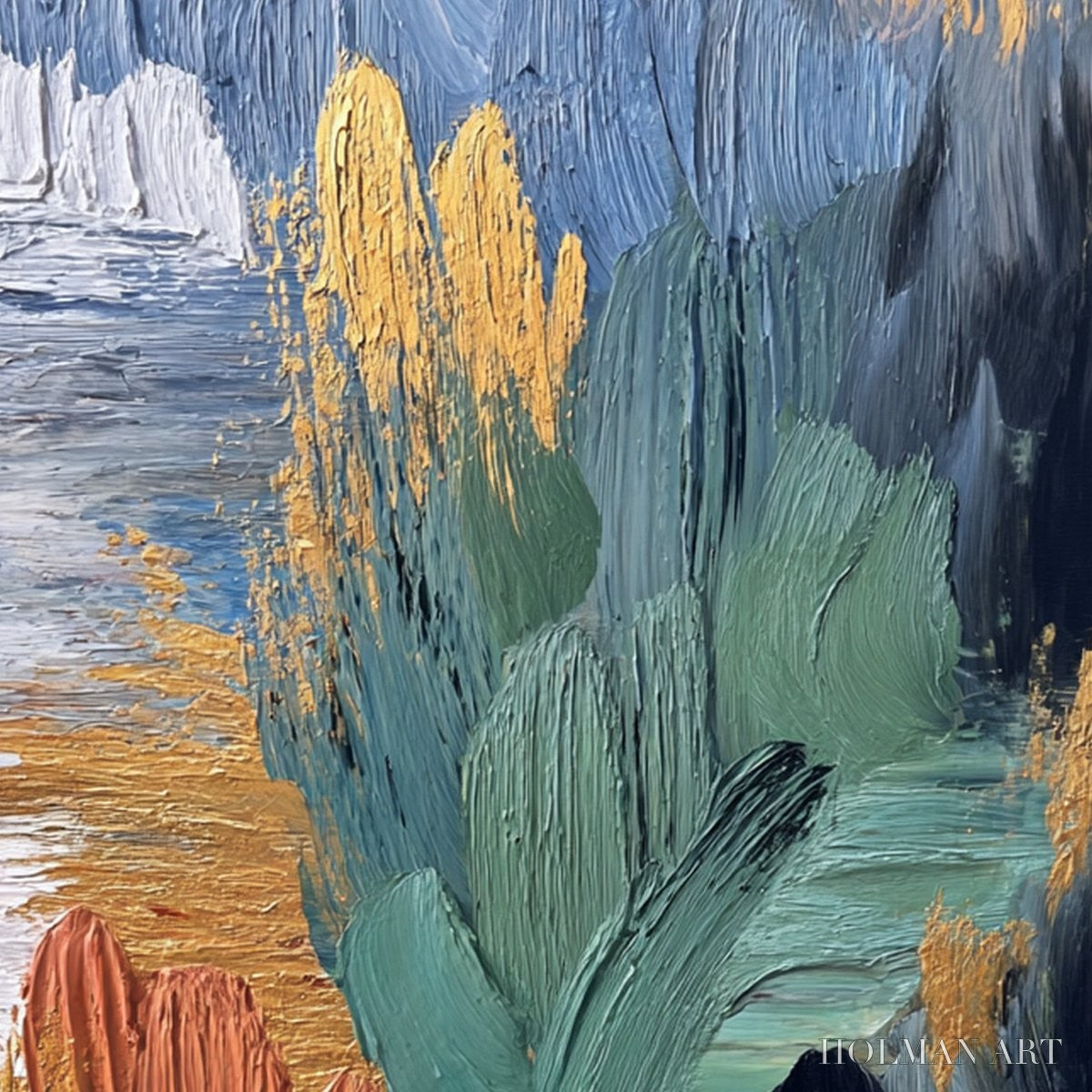 HOLMAN ART Verdant Shore | Textured Abstract Oil Painting with Gold Leaf - image 3