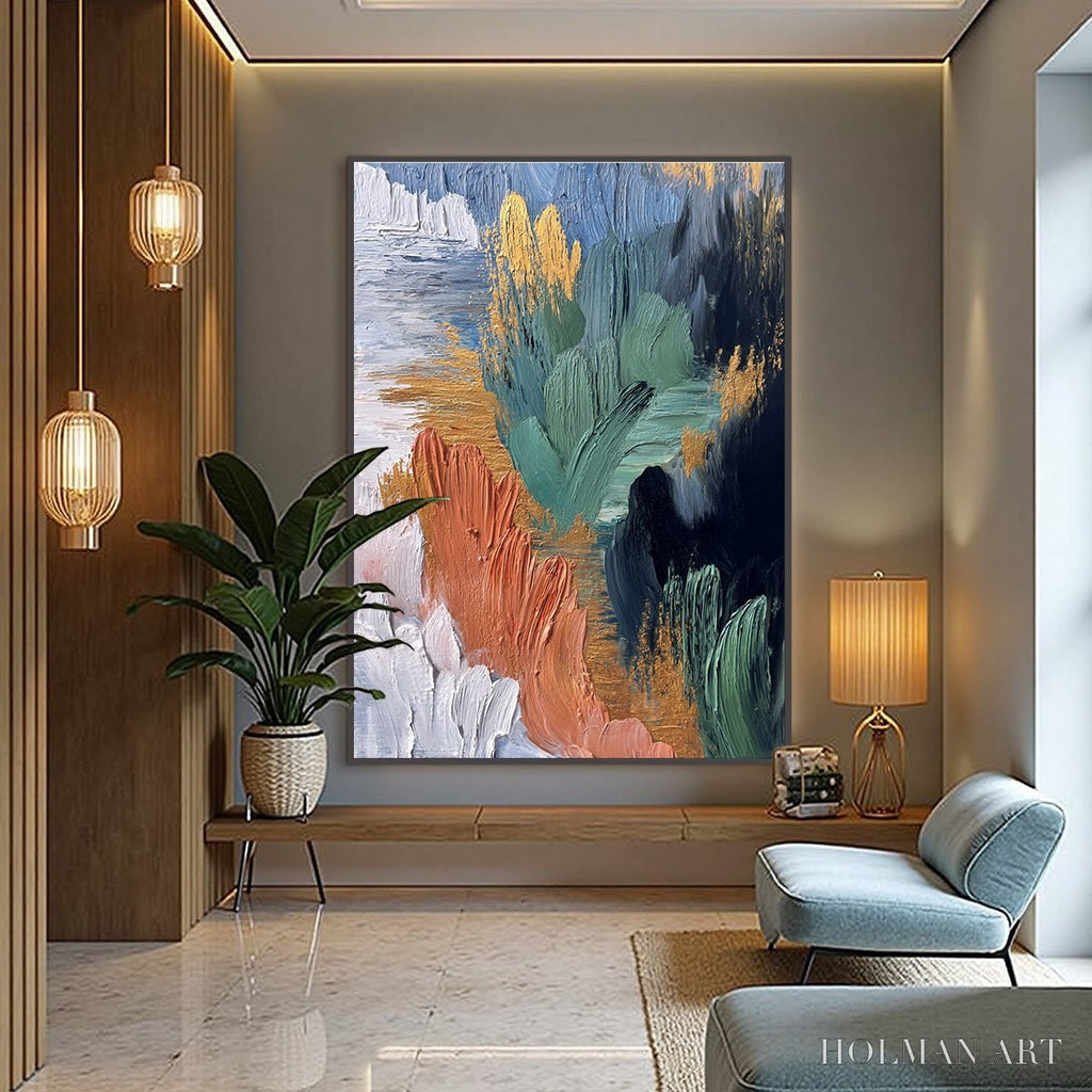 HOLMAN ART Verdant Shore | Textured Abstract Oil Painting with Gold Leaf - image 4