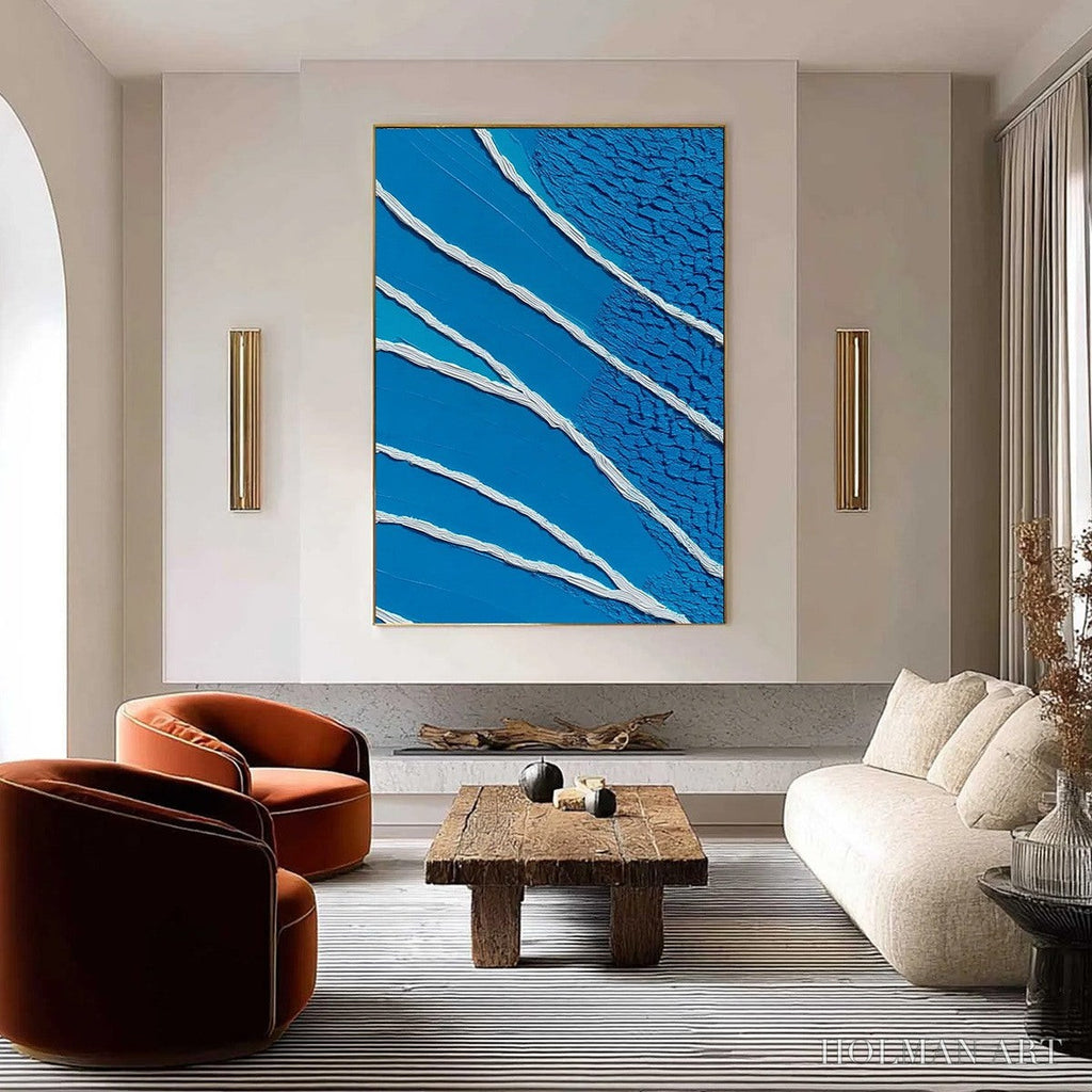 HOLMAN ART Azure Current | Textured Abstract Blue Vertical Oil Painting - image 2