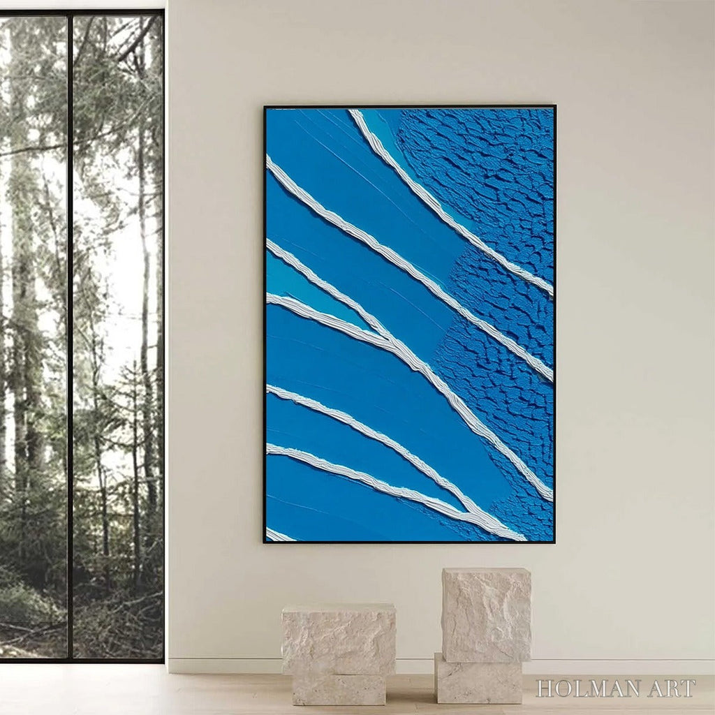 HOLMAN ART Azure Current | Textured Abstract Blue Vertical Oil Painting - image 6