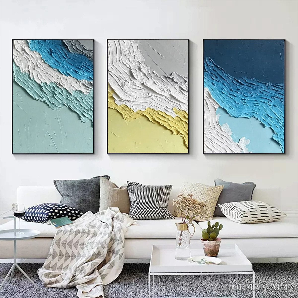 HOLMAN ART Coastal Rhythm – Textured Abstract Triptych of a Serene Seascape - image 2