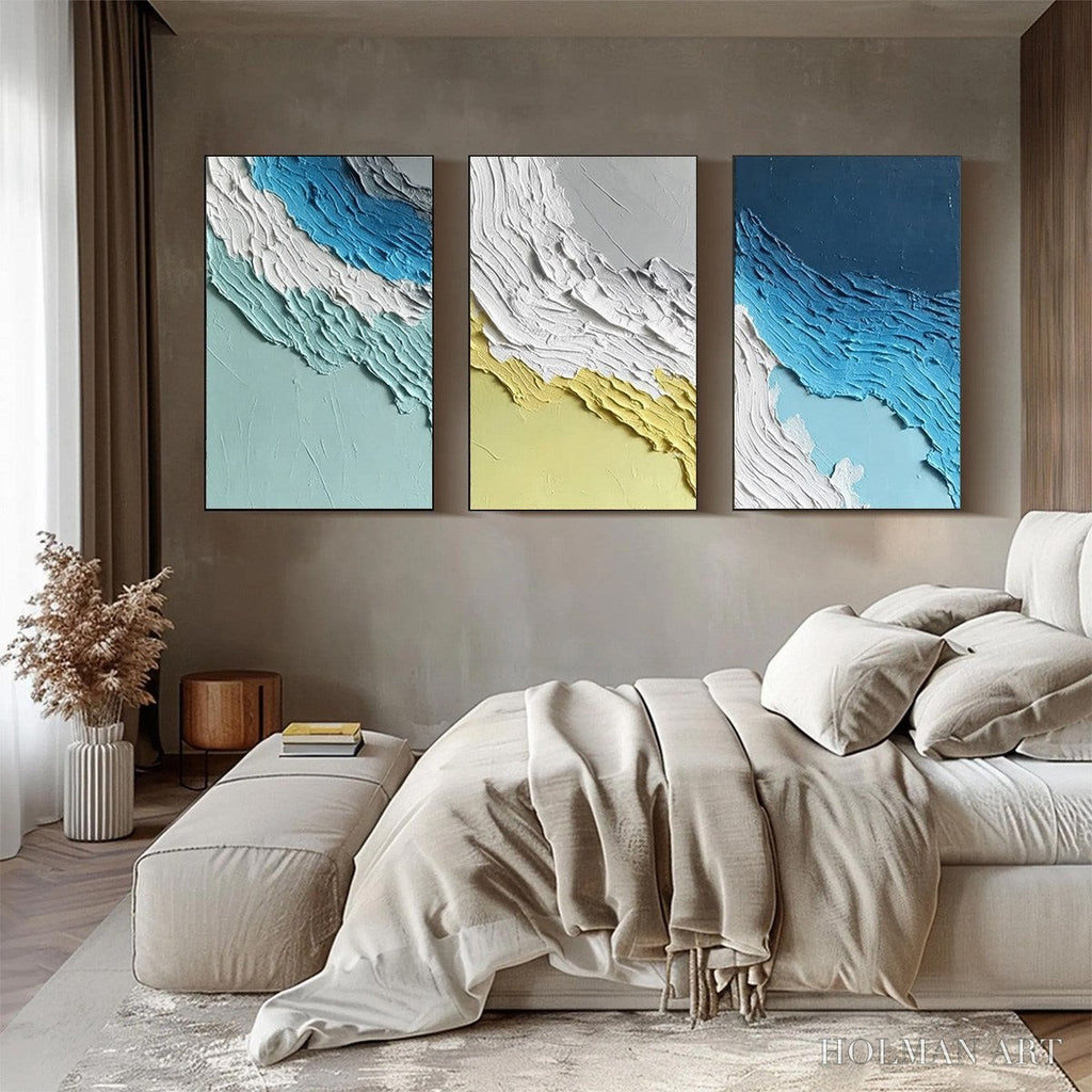 HOLMAN ART Coastal Rhythm – Textured Abstract Triptych of a Serene Seascape - image 4
