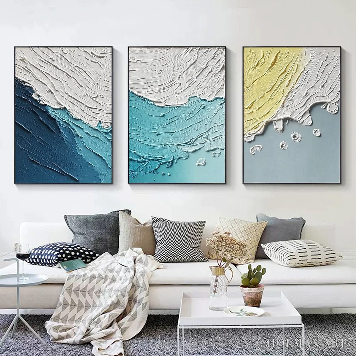 HOLMAN ART Coastal Drift – Textured Abstract Ocean Wave Painting Set - image 6