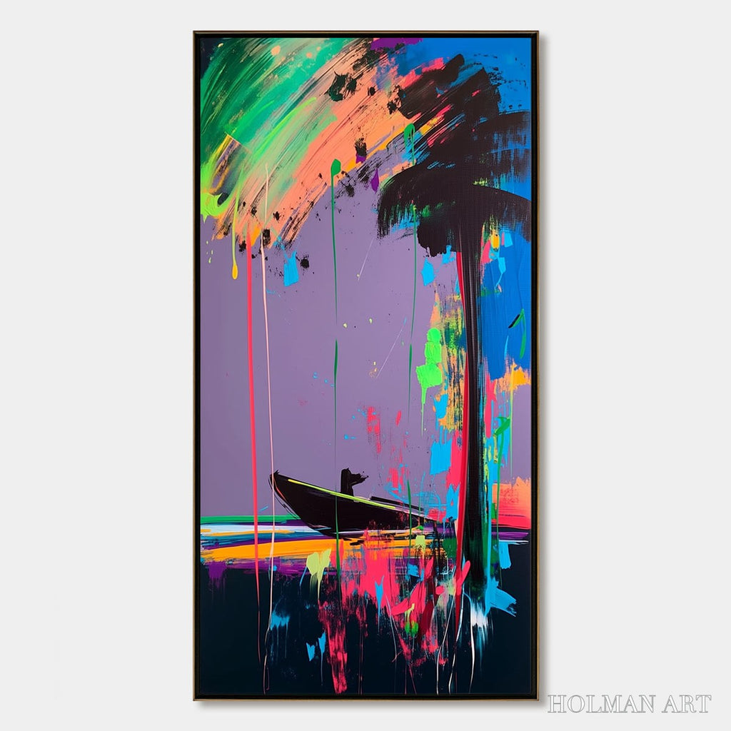 HOLMAN ART Vivid Voyage – Colorful Vertical Abstract Seascape Painting - image 1