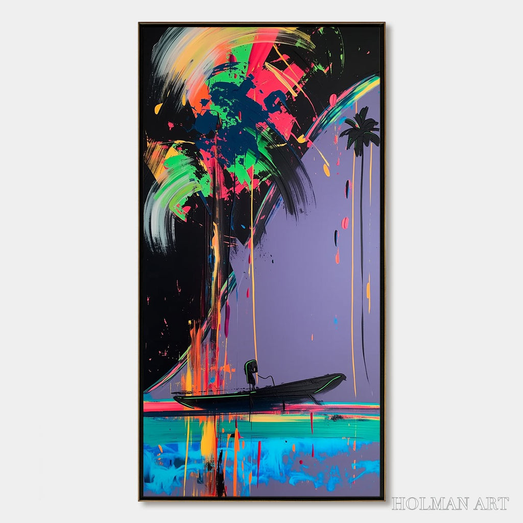 HOLMAN ART Neon Tide – Vibrant Abstract Vertical Beach & Sea Painting - image 1