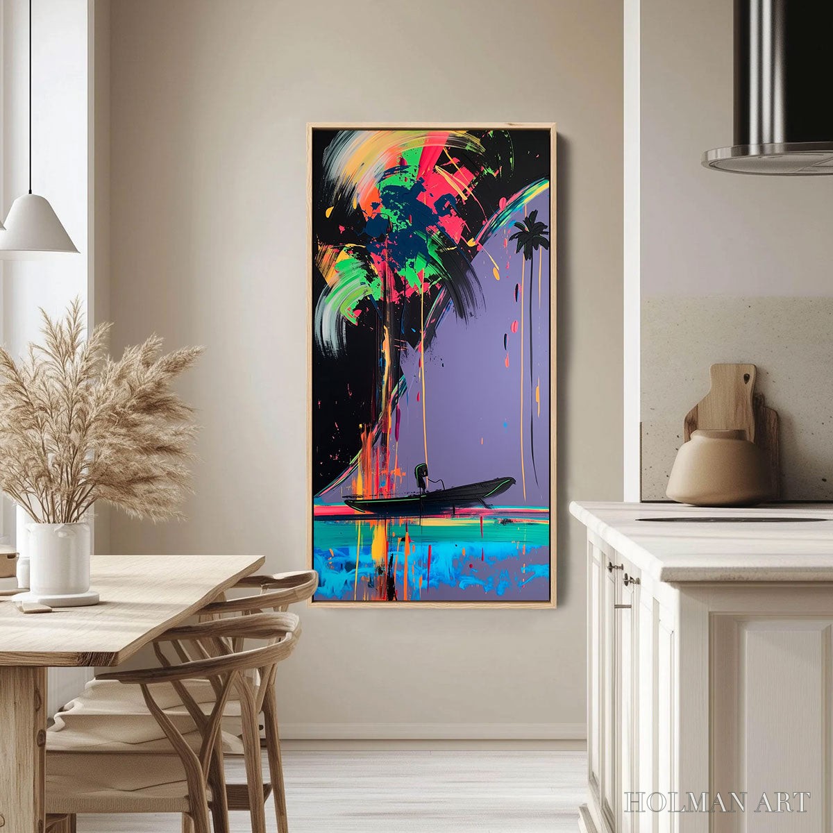 HOLMAN ART Neon Tide – Vibrant Abstract Vertical Beach & Sea Painting - image 2