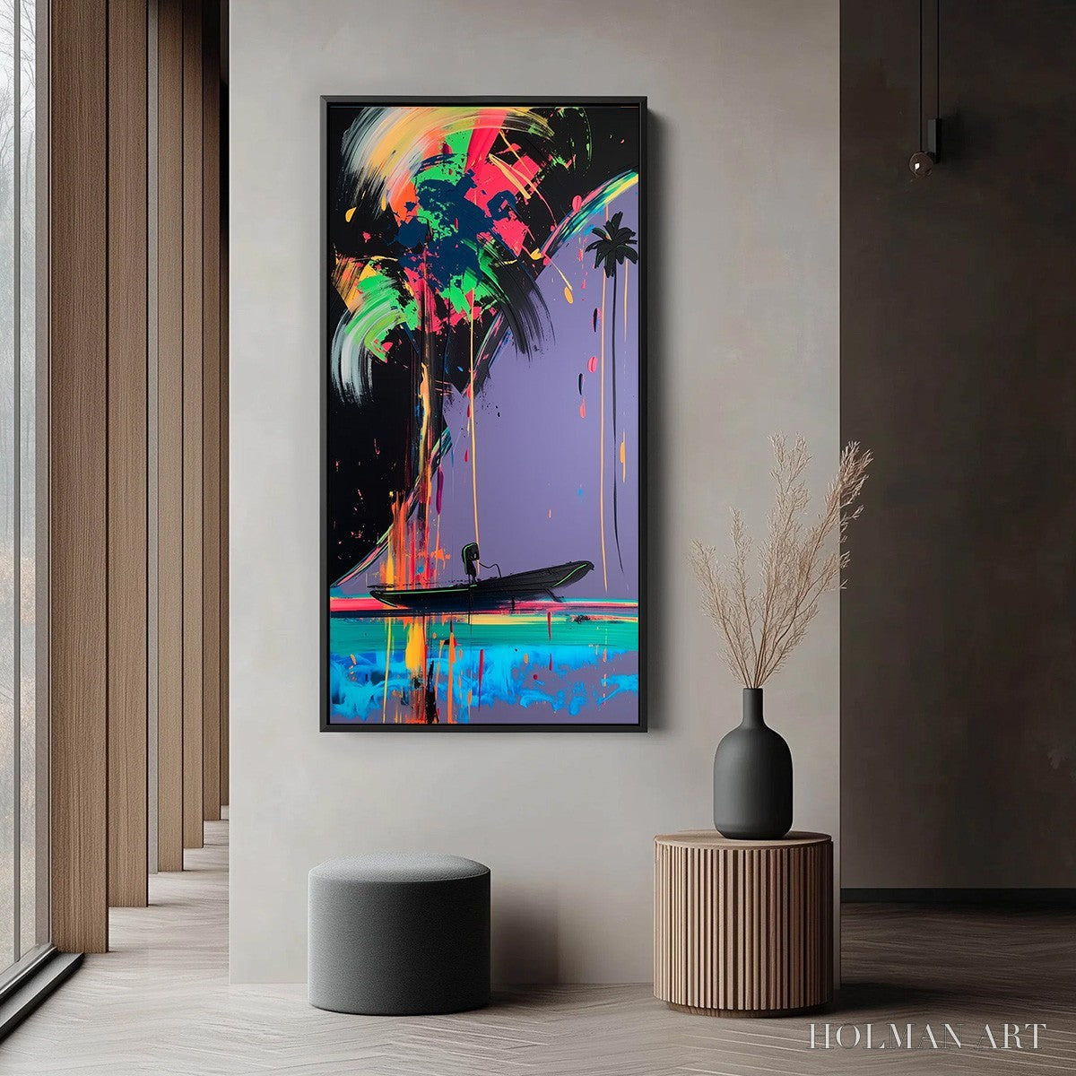 HOLMAN ART Neon Tide – Vibrant Abstract Vertical Beach & Sea Painting - image 4