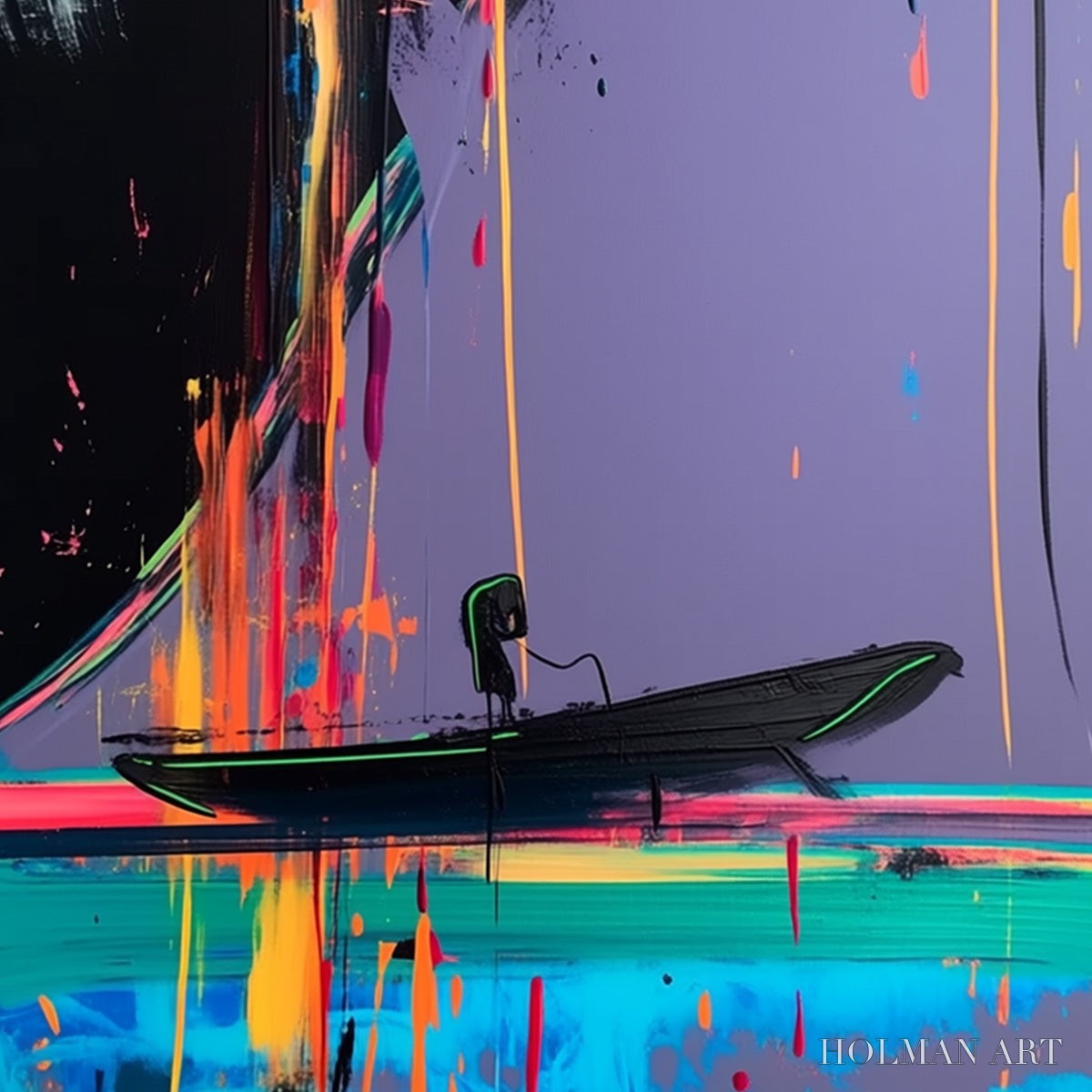 HOLMAN ART Neon Tide – Vibrant Abstract Vertical Beach & Sea Painting - image 5