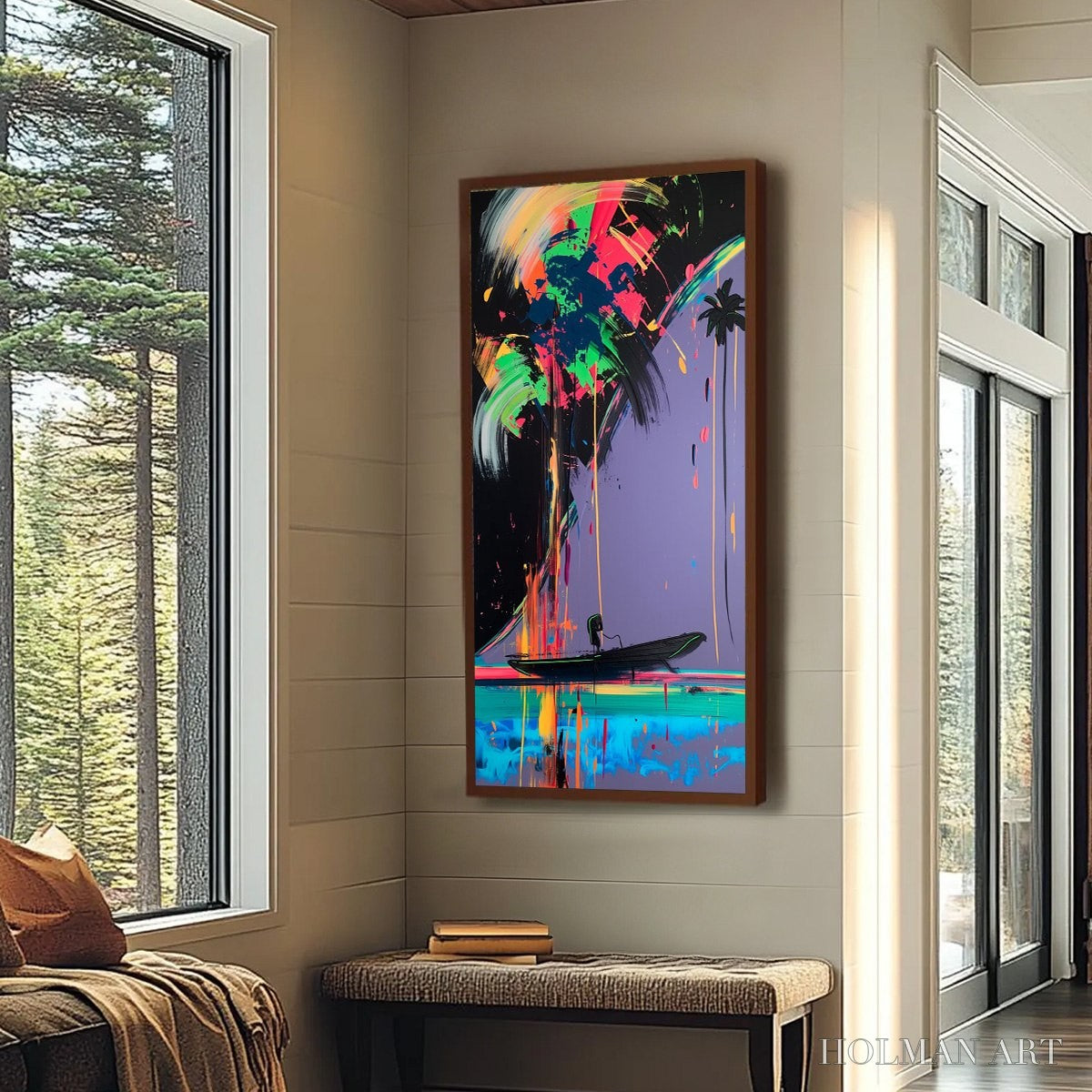 HOLMAN ART Neon Tide – Vibrant Abstract Vertical Beach & Sea Painting - image 6