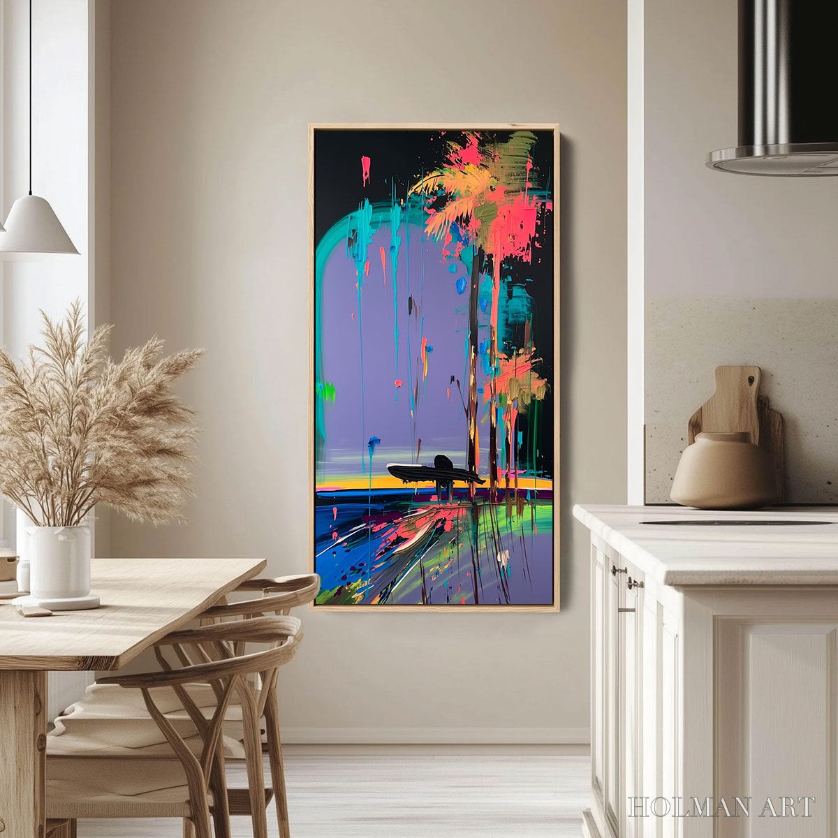 HOLMAN ART Coastal Rush – Vibrant Abstract Surfer and Palm Tree Oil Painting - image 2