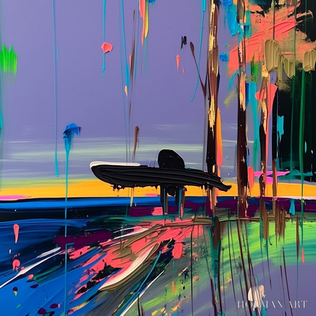 HOLMAN ART Coastal Rush – Vibrant Abstract Surfer and Palm Tree Oil Painting - image 3