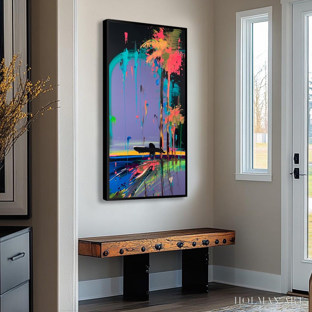 HOLMAN ART Coastal Rush – Vibrant Abstract Surfer and Palm Tree Oil Painting - image 4