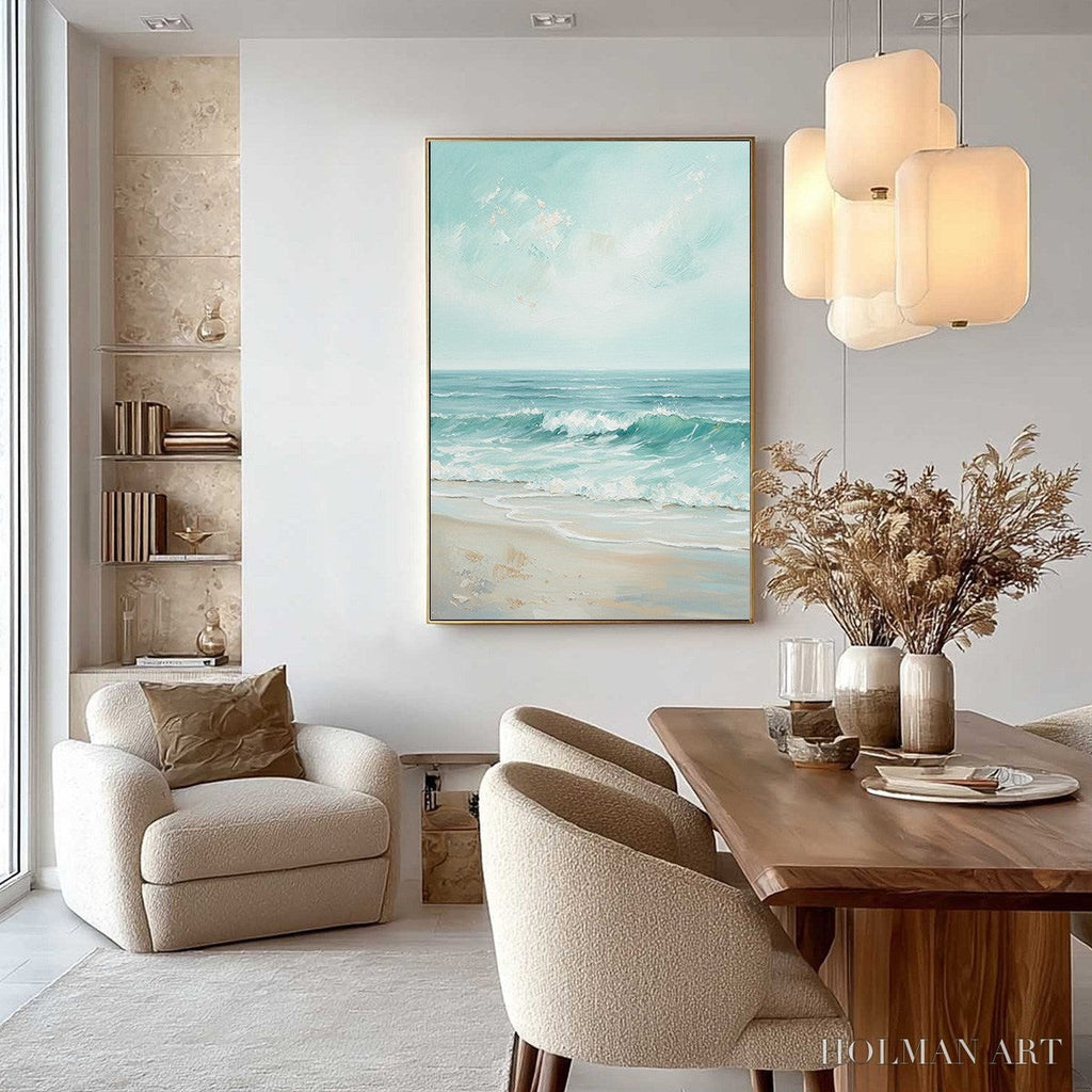 HOLMAN ART Aqua Horizon – Textured Vertical Seascape Oil Painting - image 2