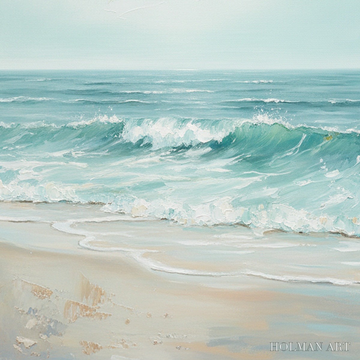 HOLMAN ART Aqua Horizon – Textured Vertical Seascape Oil Painting - image 3