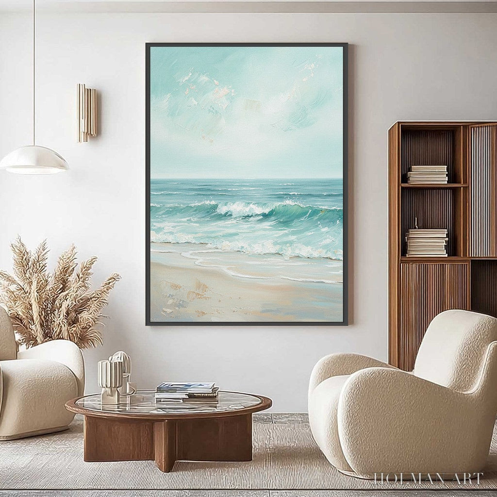 HOLMAN ART Aqua Horizon – Textured Vertical Seascape Oil Painting - image 4