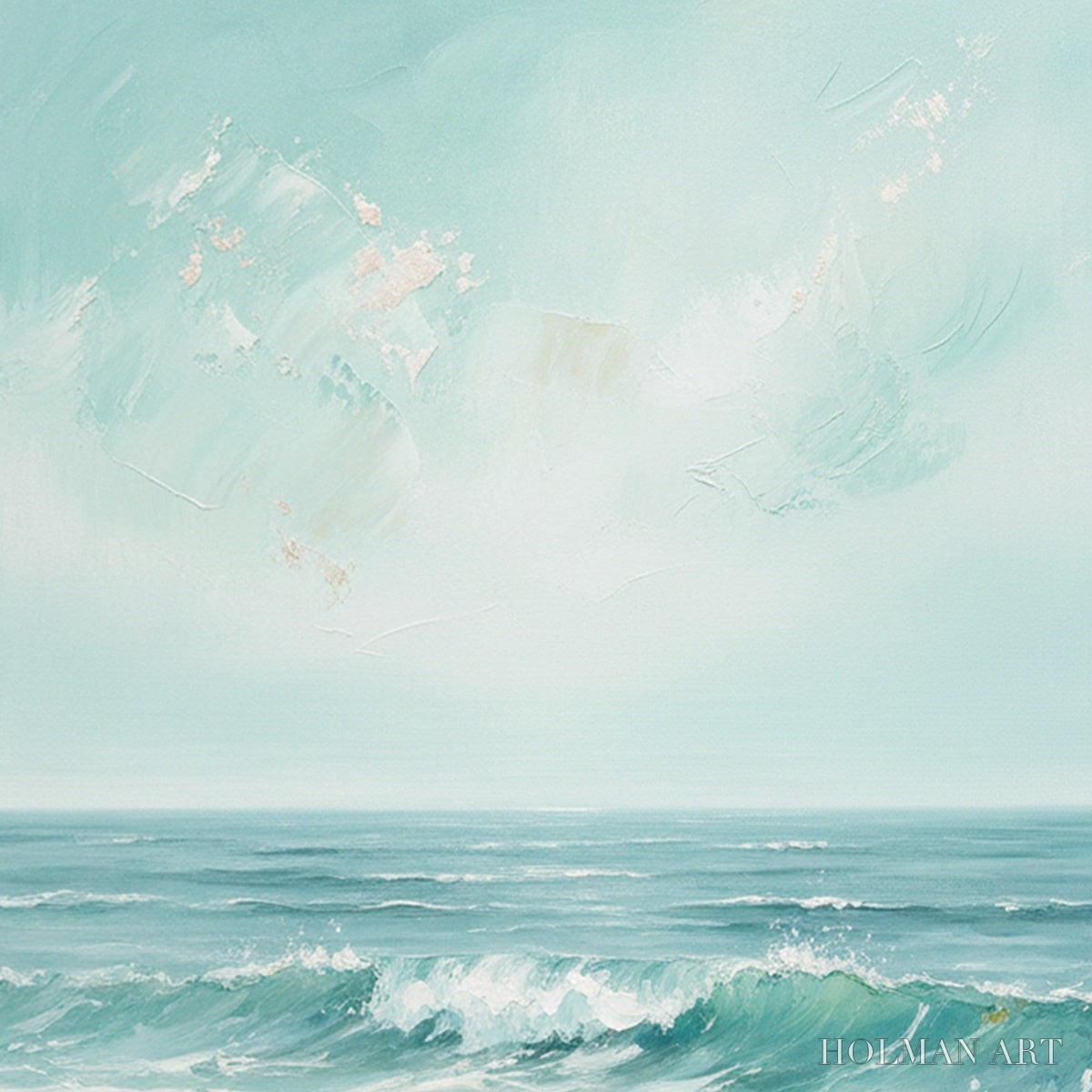 HOLMAN ART Aqua Horizon – Textured Vertical Seascape Oil Painting - image 5