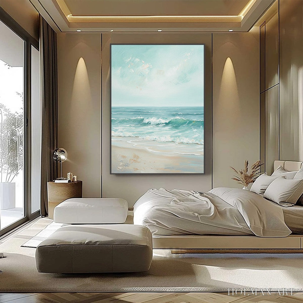 HOLMAN ART Aqua Horizon – Textured Vertical Seascape Oil Painting - image 6