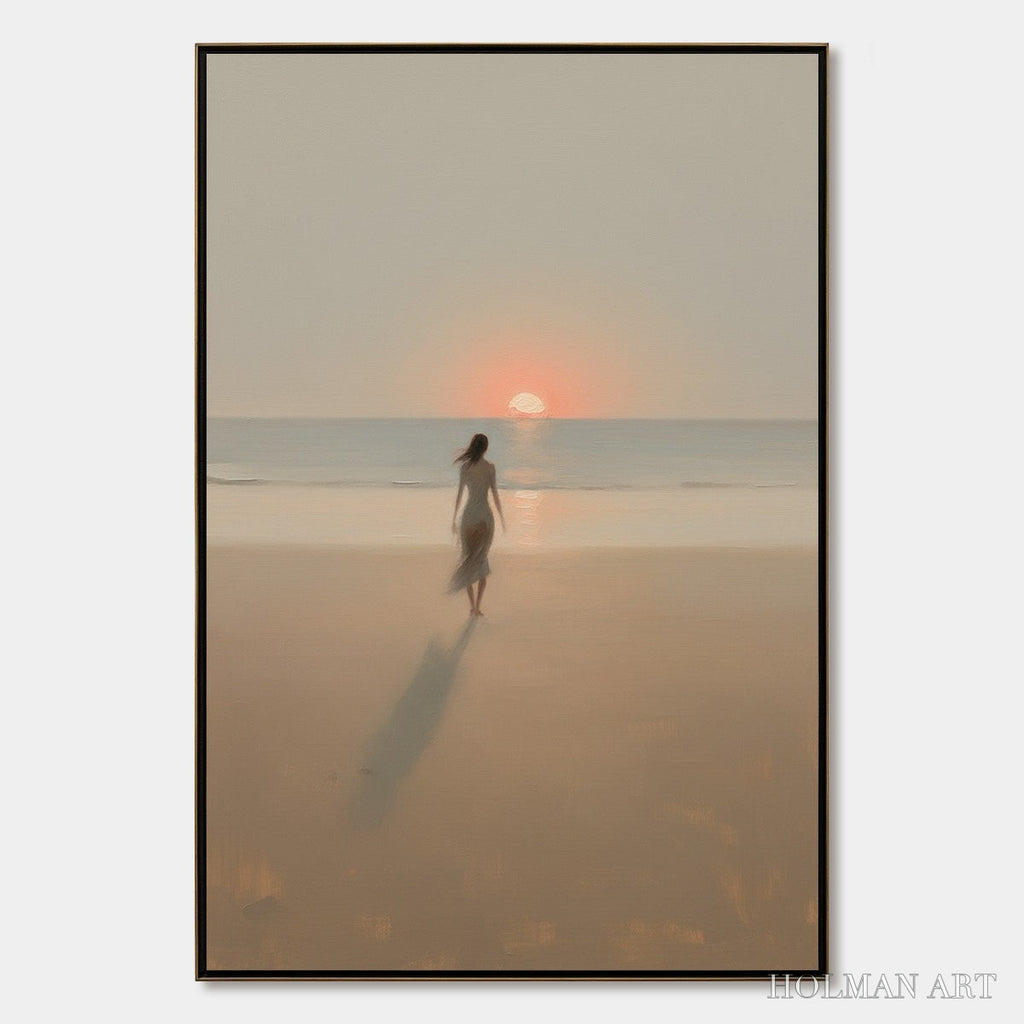 HOLMAN ART Golden Hour Solace – Minimalist Wabi Sabi Beach Scene Oil Painting - image 1