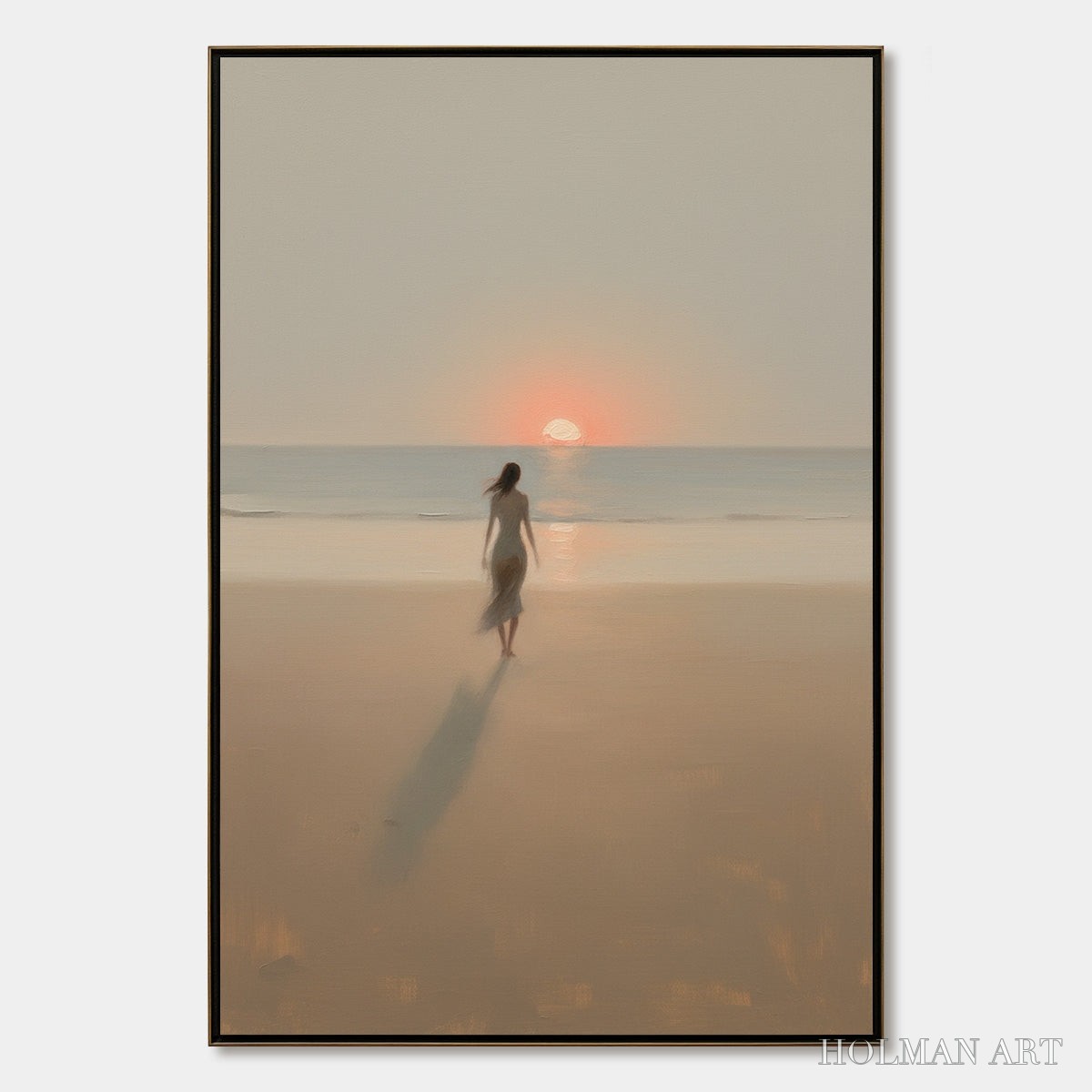 HOLMAN ART Golden Hour Solace – Minimalist Wabi Sabi Beach Scene Oil Painting - image 1