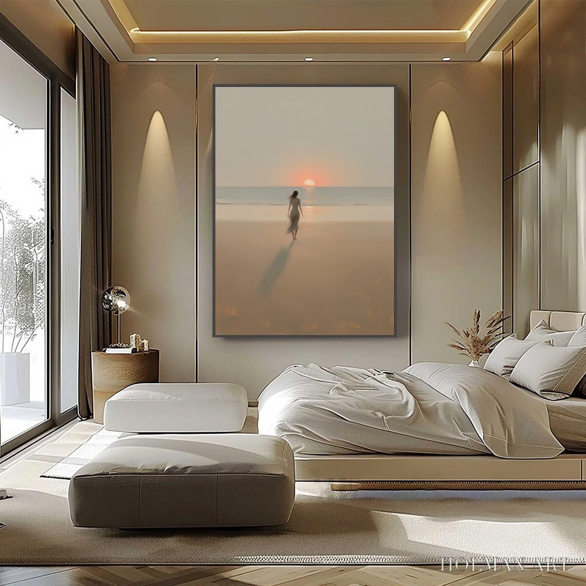 HOLMAN ART Golden Hour Solace – Minimalist Wabi Sabi Beach Scene Oil Painting - image 2