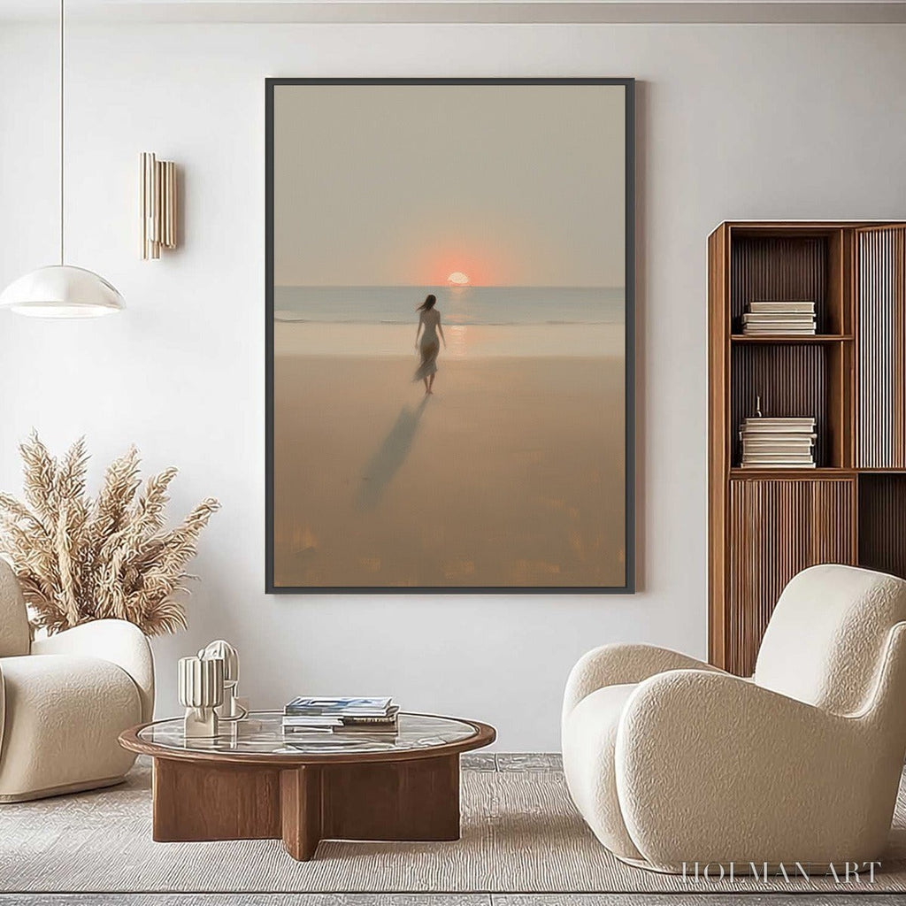 HOLMAN ART Golden Hour Solace – Minimalist Wabi Sabi Beach Scene Oil Painting - image 4