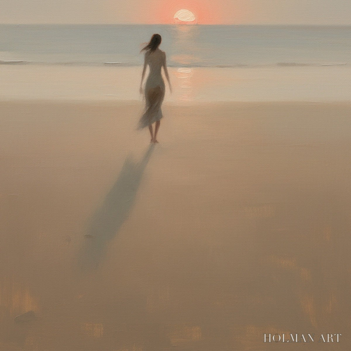 HOLMAN ART Golden Hour Solace – Minimalist Wabi Sabi Beach Scene Oil Painting - image 5