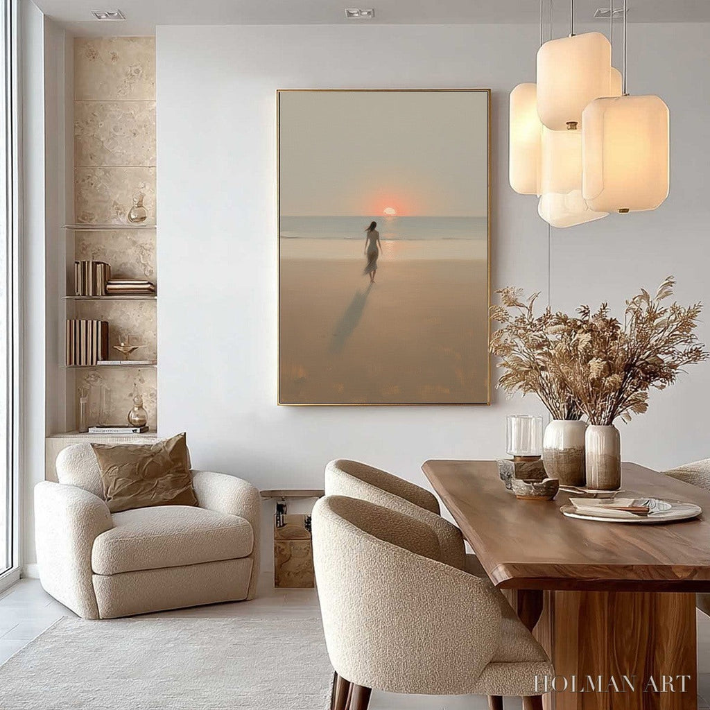 HOLMAN ART Golden Hour Solace – Minimalist Wabi Sabi Beach Scene Oil Painting - image 6