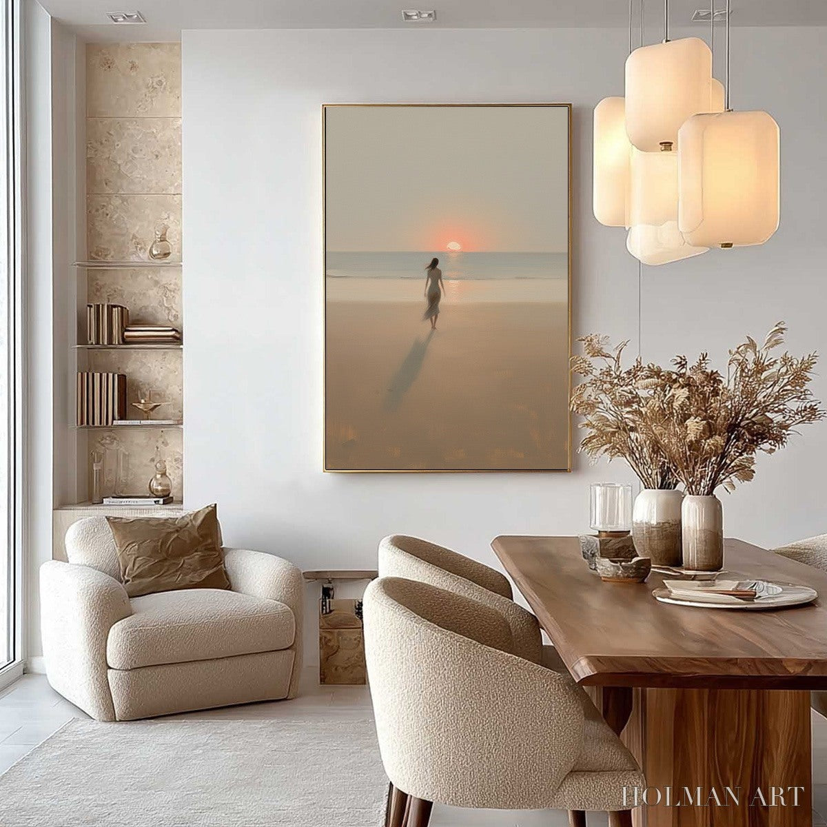 HOLMAN ART Golden Hour Solace – Minimalist Wabi Sabi Beach Scene Oil Painting - image 6