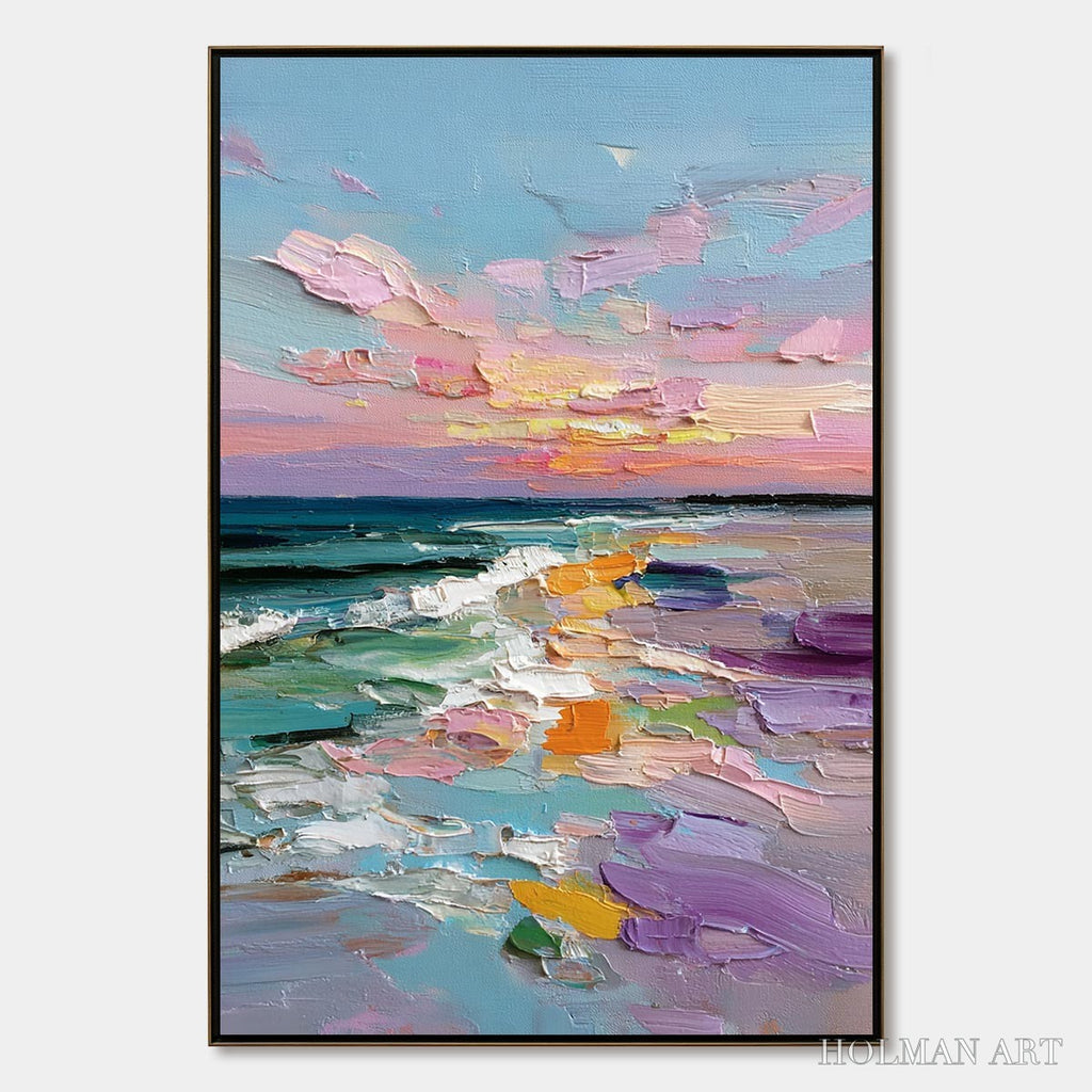 HOLMAN ART Amalfi Glow – Textured Seascape Sunset Original Oil Painting - image 1