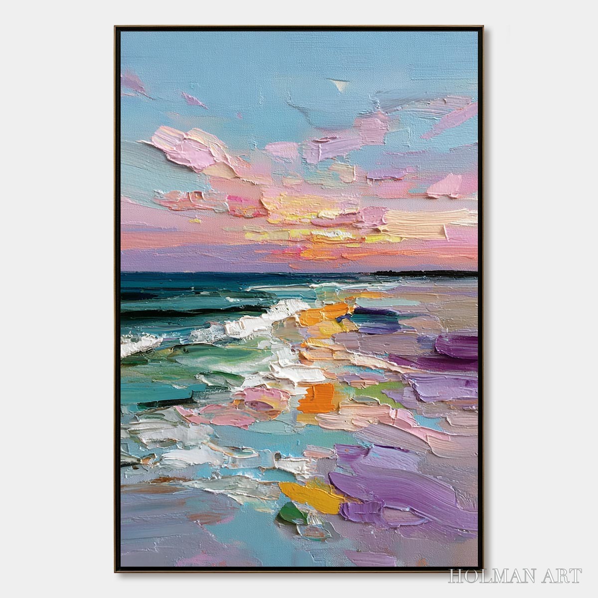 HOLMAN ART Amalfi Glow – Textured Seascape Sunset Original Oil Painting - image 1