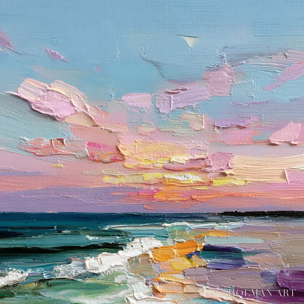 HOLMAN ART Amalfi Glow – Textured Seascape Sunset Original Oil Painting - image 3