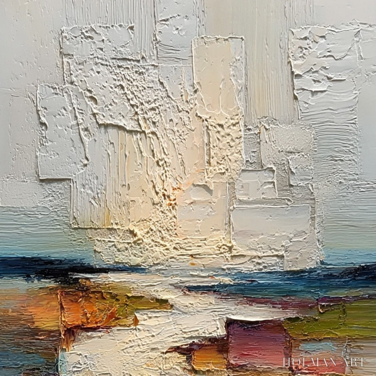 HOLMAN ART Horizon'S Embrace – Heavily Textured Vertical Abstract Seascape Painting - image 3