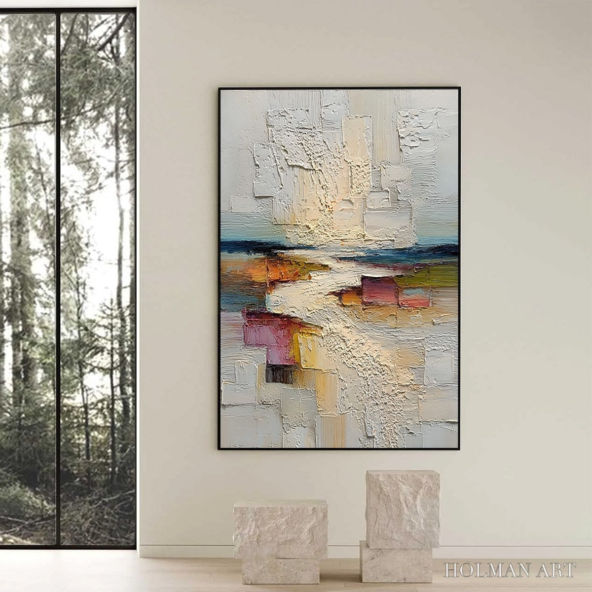 HOLMAN ART Horizon'S Embrace – Heavily Textured Vertical Abstract Seascape Painting - image 6