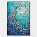 HOLMAN ART Azure Whirlpool – Textured Impasto Painting of a Vibrant Fish School - image 1