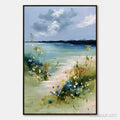 HOLMAN ART Coastal Serenity – Textured Vertical Seascape Painting with Wildflowers - image 1
