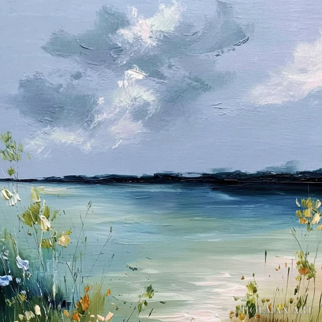 HOLMAN ART Coastal Serenity – Textured Vertical Seascape Painting with Wildflowers - image 3