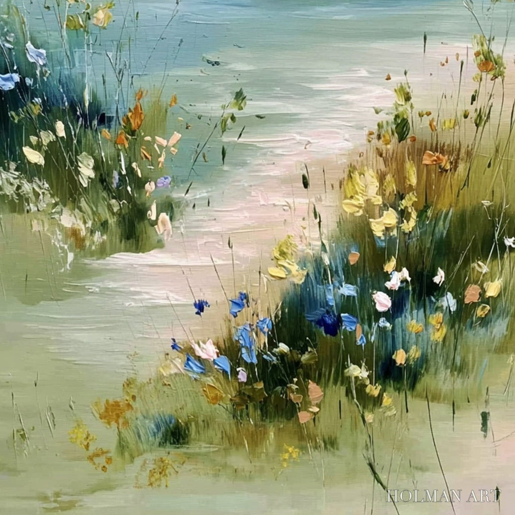 HOLMAN ART Coastal Serenity – Textured Vertical Seascape Painting with Wildflowers - image 5